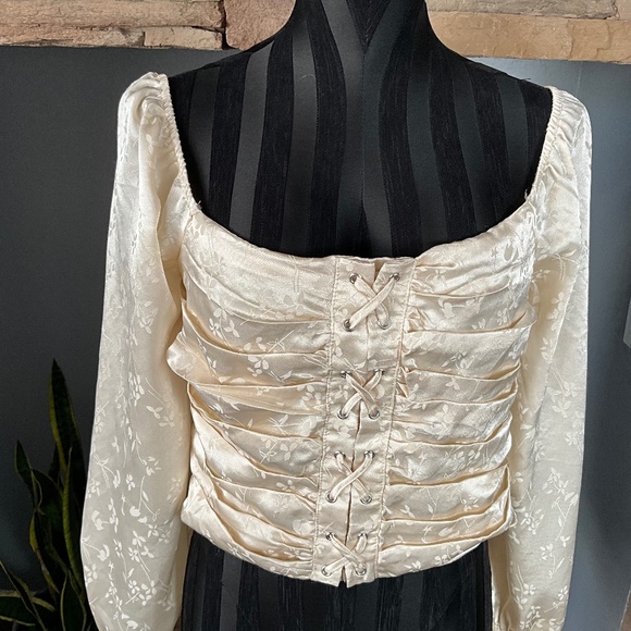 FLAW June & Hudson Milkmaid Corset Cropped Top Peasant Smocked Ren Faire Cream M - Picture 1 of 10